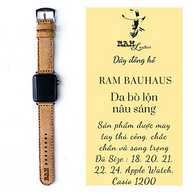 Dây apple watch da bò lộn vàng lúa chín RAM Leather Bauhaus bền chắc