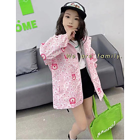 Áo khoác gió cho bé gái size đại, Áo gió trẻ em 5-12 tuổi phối màu và hình Gấu cao cấp lót cotton hàng Quảng Châu