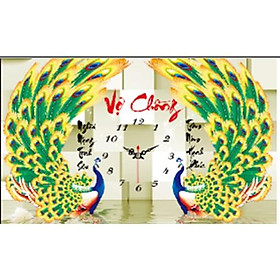 Mua Tranh thêu chữ thập đồng hồ chim công X8041