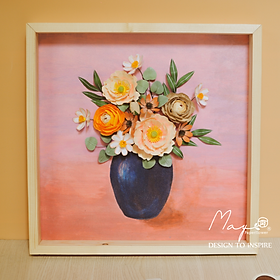 Tranh hoa giấy handmade trang trí cao cấp SPRING VASE 40x40cm - Maypaperflower Hoa giấy nghệ thuật