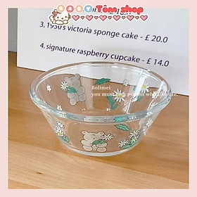 Bát, tô thủy tinh cao cấp họa tiết gấu xanh đáng yêu,Baby Tôm. Tô ăn dặm, tô salad, tô ăn ngũ cốc đáng yêu