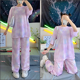 Áo Thun Tay Lỡ Lửng Loang Màu Tím Trắng Tie Dye Tay Lỡ Form Rộng Nam Nữ Unisex - MM