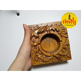 Mua Gạt tàn gỗ điêu khắc rồng phượng kích thước 15x15x3cm