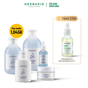 Bộ 5 dưỡng ẩm và trẻ hóa da toàn diện Hoa đậu biếc Herbario: Nước tẩy trang 300ml + Sữa rửa mặt 100ml + Toner 200ml + Serum 30ml + Mặt nạ 30ml
