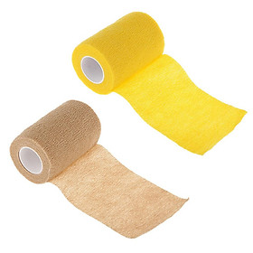 2pcs Elastic Bandage Tape Self Adhering Wrist Ankle Hand Protector Gauze Nude Wrap Rolls Band Strap - Yellow and Skin