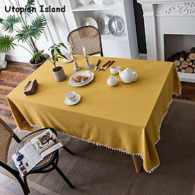 Plain Tablecloth For Table Yellow Table Cover Cotton Linen Tablecloths Tassel Fringe Table Cloth Set Rectangular Tablecloths