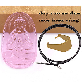 Mặt Phật A di đà pha lê hồng 3.6 cm kèm móc và vòng cổ dây cao su đen, Mặt Phật bản mệnh