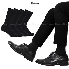 Combo 4 đôi tất vớ nam cổ cao công sở đi giày tây GOMTAT, chất liệu cao cấp họa tiết gân chìm màu đen-FIVE-TAY10-DEN-CB4