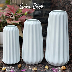 Mua Bình Hoa Dáng Ống Kẻ Men Trắng Khử - Lọ Hoa Decor - Gốm Sứ Bát Tràng