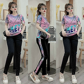 Đồ bộ thể thao thun cotton nữ họa tiết in 3D