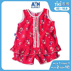 Bộ quần áo ngắn bé gái họa tiết Hoa đỏ lanh lụa - AICDBGMJDZQT - AIN Closet