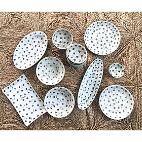 Bộ chén đĩa ( bộ bàn ăn) men xanh đồng vẽ hoa sao MNV-BBA4-1