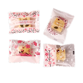 Mua Túi gói kẹo Nougat  Túi đựng bánh cookie  vỏ túi đóng kẹo hạnh phúc size 5.5x8.5 cm (Hoa đào 4 trong 1)