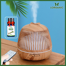 Máy khuếch tán/ máy xông tinh dầu hình tổ chim Lorganic  + tinh dầu sả chanh (10ml)/ Phun sương sóng siêu âm/ thích hợp xông phòng 15-40m2