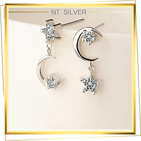 Khuyên Tai Nữ Bạc 925 Mạ Bạch Kim Cao Cấp Ngôi Sao Mặt Trăng Phong Cách Hàn Quốc - NT Silver