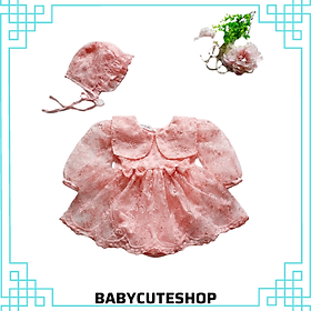 Váy bé  gái ren hồng cổ thủy  tặng kèm nón 3-13kg