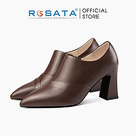 Giày bốt nữ cổ thấp đế vuông 7 phân mũi nhọn khóa kéo ROSATA RO590 ( BẢO HÀNH 12 THÁNG ) - Nâu