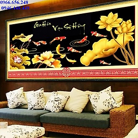 Mua tranh thêu chữ thập Gia hòa vạn sự hưng 222558 (chưa thêu  cửu ngư quần hội  cá koi và hoa sen)