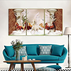 Bộ tranh phòng ngủ 3 tấm- mã đáo thành công - Tranh in cán pvc gương / lụa kim sa: 1425L10