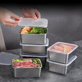 Hình ảnh Hộp đựng thực phẩm tủ lạnh combo 5 hộp inox kèm nắp đậy nhựa size 13,5 x 5.8 x 10,5cm