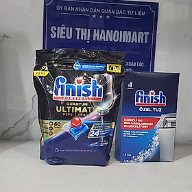 Combo muối rửa bát finish 1,5kg + viên rửa bát Finish Quantum Ultimate 50 viên dùng cho máy rửa bát chén - Viên finish quantum Ultimate là viên rửa bát cao cấp nhất với 14 chức năng in 1