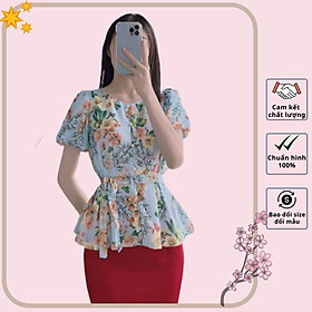 Hàng thiết kế - Áo kiểu peplum hoa lá cột eo xếp ly siêu xinh - A55145