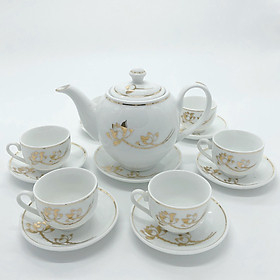 Mua Bộ ấm chén men trắng trong vẽ hoa sen vàng kim