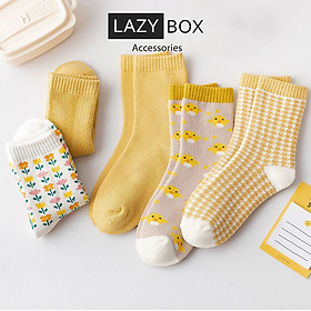 Bộ 5 tất dài nữ dòng cao cấp vớ mùa đông tone pastel retro vintage