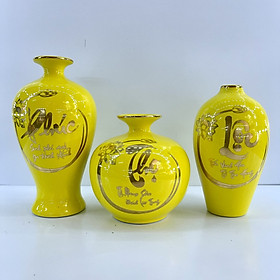 Mua Bộ ba bình gốm phong thủy tài lộc họa tiết “ Phúc - Lộc -Thọ” vẽ vàng 18K gốm sứ bát tràng