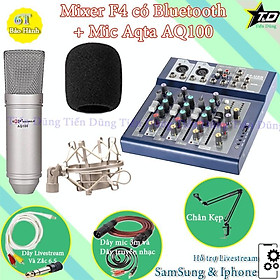 Mua Bộ Mic Thu Âm Livestream Mixer F4 và Mic Aqta AQ100 Chân Đế Dây Livestream Chế Dây Truyền Nhạc Dây mic 3m zắc 6.5