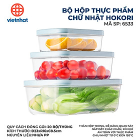 Bộ 3 hộp đựng thực phẩm chữ nhật Hokori - hàng Chính Hãng - MÀU XANH