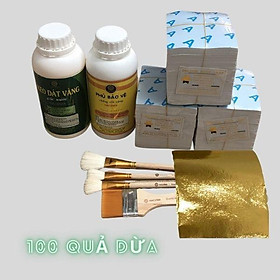 Combo dát vàng 100 quả dừa, bưởi lá A Nhật kèm đủ phụ kiện keo, phủ bảo vệ cùng bút chổi
