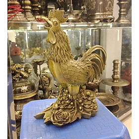 Tượng gà hoa hồng cao 30cm, gà phong thủy bằng đồng, vật phẩm phong thủy