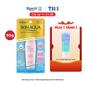 Kem chống nắng Skin Aqua dưỡng trắng & dưỡng ẩm, dùng hàng ngày dạng gel Sunplay Skin Aqua Silky White Gel Eco Việt Nam SPF 50, PA++++ 30g
