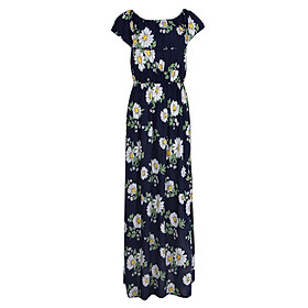 Women's Summer Off Shoulder Strapless Floral Print Maxi Long Dress - S