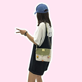 Túi tote vải canvas đeo chéo balo cute dễ thương tặng huy hiệu thích hợp đi học đi chơi TV002
