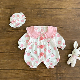 Set Body Tay Dài Hoa Đính Hoa Len Kèm Nón Cho Bé Gái Sơ Sinh 1 2 Tuổi Từ 3-11kg Dành Cho Bé Gái