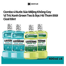 Bộ 2 Nước Súc Miệng Listerine Ngừa Sâu Răng Green Tea 500ml + 2 Nước Súc Miệng Diệt Khuẩn Listerine Cool Mint 500ml