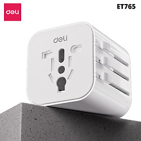 Ổ Cắm Chuyển Đổi Du Lịch Deli Sạc Nhanh 70W Củ Sạc Đa Năng DELI 4 Loại Chân Cắm Chuyển Đổi Dòng Điện