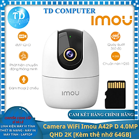 Camera Wifi Imou A42P-D 4.0Mp Kèm thẻ nhớ 64GB KINGSTON  Chuẩn QHD 2K Đèn hồng ngoại Âm thanh 2 chiều - Hàng chính hãng FPT phân phối
