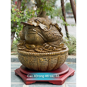Mua Tượng Cóc  thiềm thừ ngậm tiền vàng  phong thủy hút tài lộc  bằng gỗ mun đuôi công kt cao 40×46×48cm