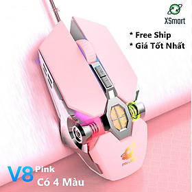 Mua COMBO bàn phím cơ và chuột XSmart có đèn LED nhiều chế độ màu Hồng cute cho cả nam và nữ T900 trắng hồng+V8 PINK - Hàng Chính Hãng