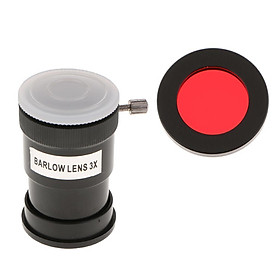 Barlow Lens 1.25inch/31.7mm Astronomy Telescope Eyepiece 3X & Red Filter