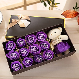 Hộp Quà Tặng 12 Bông Hoa Hồng Sáp Kèm Gấu Bông- Màu ngẫu nhiên