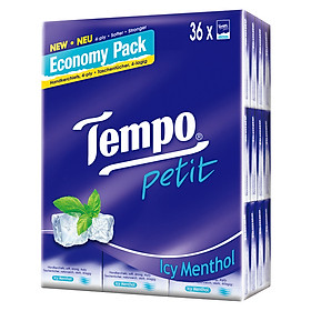 Lốc 36 Gói Khăn Giấy Bỏ Túi Tempo Petit Icy Menthol 4 Lớp 7 Tờ 1 Gói