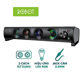 Loa thanh SOUNDBAR Kiểu dáng gaming ROBOT RS300 Hiệu ứng LED RGB Công suất lớn 6W - Hàng Chính Hãng