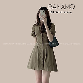 Đầm váy sơ mi tay bồng hàng thiết kế siêu đẹp thời trang Banamo Fashion váy sơ mi tay bồng 5918