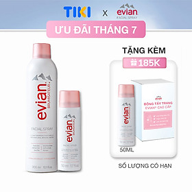 Combo 2 xịt khoáng cấp ẩm và làm dịu da Evian 300ml + 50