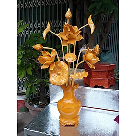 Siêu phẩm bình sen tài lộc cả hoa gỗ mít