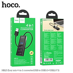 Hub chia cổng USB 2.0 & USB 3.0 Hoco HB25, bộ chuyển đổi từ Type C ra nhiều cổng USB hàng chính hãng Hoco